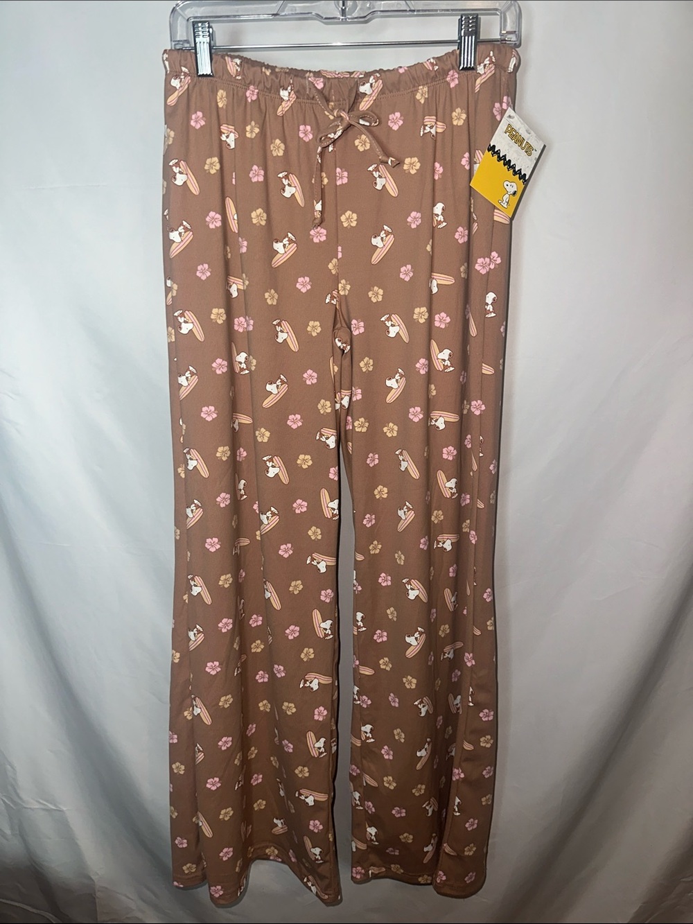 Peanuts Brown Wide Leg Lounge Pants with Pink & Cream Snoopy Print